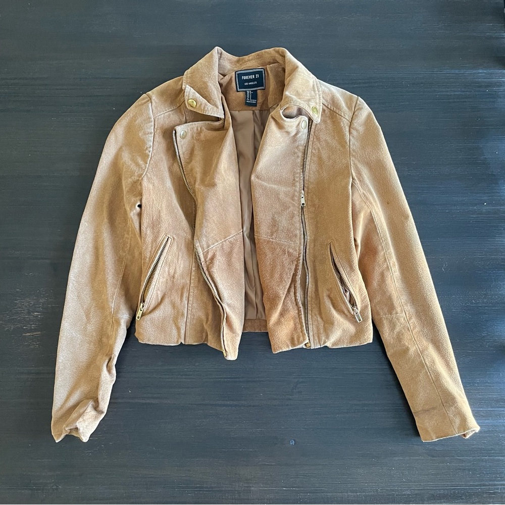 Forever 21 Tan Faux Suede Moto Jacket